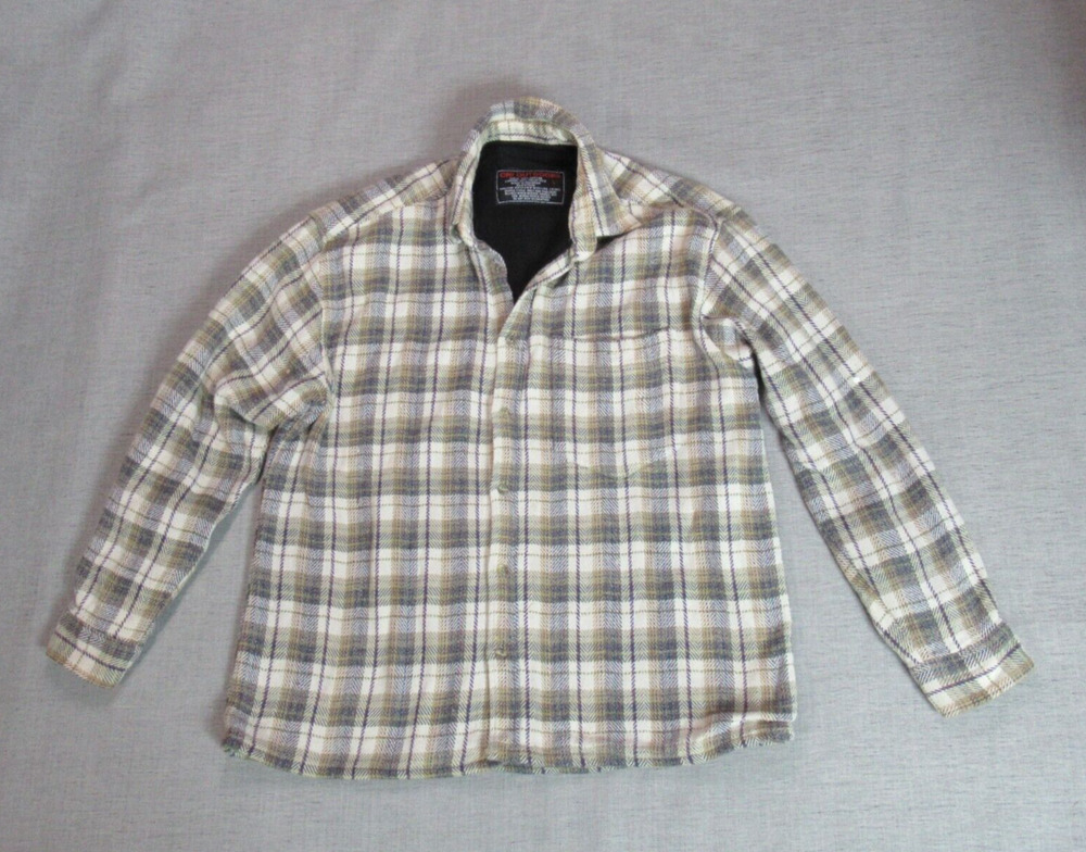 CNI Outdoors Shacket Mens L Tan Flannel Plaid Corduroy Lined Jacket Cabincore
